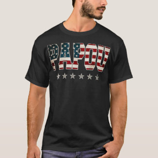 Mens Papou Gift Father's Day American Flag 4th of T-shirt