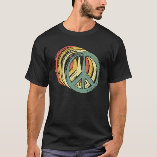 Mens Peace Sign Hippie 60s 70s 1960s Trippy Groovy T-shirt (Voorkant)
