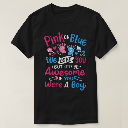 Mens Pink of Blue Boy Gender Reveal Party T-shirt (Design voorkant)