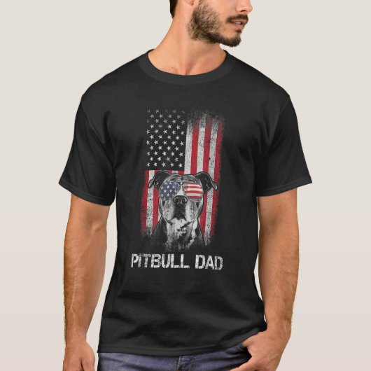 Mens Pitbull American Flag 4th Of July Pitbull Dad T-shirt (Voorkant)