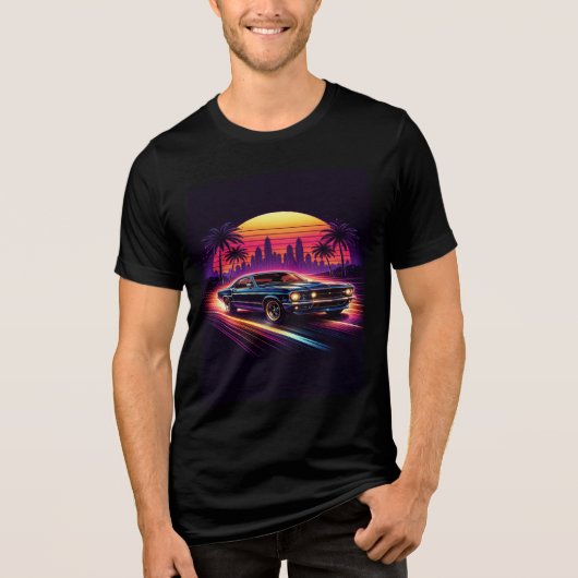 Mens Racende Auto Zwart Tri-Blend Shirt (Voorkant)