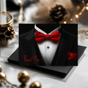 Mens Red Black Tuxedo Verjaardagsfeestje Bedankkaart