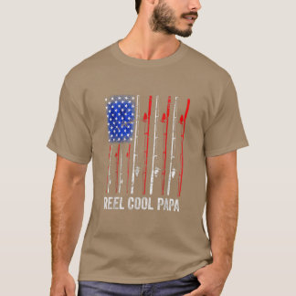 Mens Reel Cool Papa Fishing American Flag Patrioti T-shirt