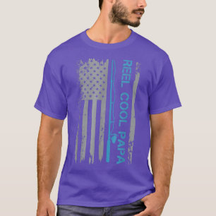 Mens Reel Cool Papa Fishing American Flag Patrioti T-shirt
