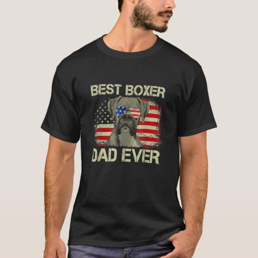 Mens Retro Best Boxer Dad Ever US Flag Dog Father T-shirt (Voorkant)
