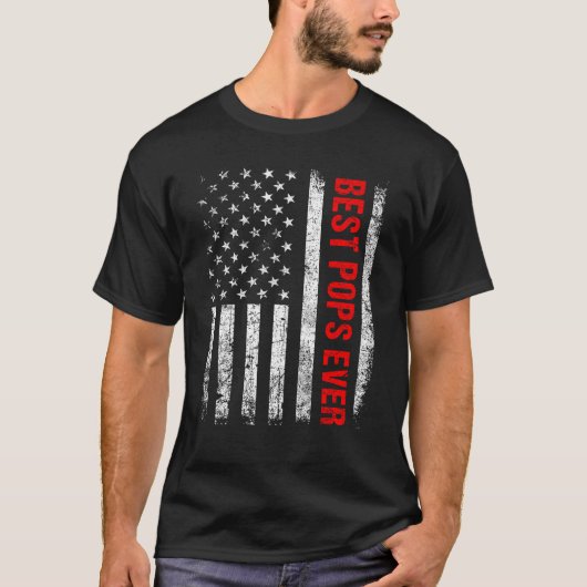 Mens Retro Best Pops Ever US American Flag  Father T-shirt (Voorkant)