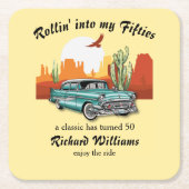 Men's Retro Classic Blue Car Desert 50th Birthday Kartonnen Onderzetters (Voorkant)