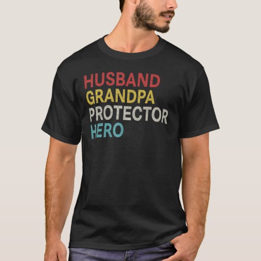 Mens Retro Husband Grandpa Protector Hero Fathers  T-shirt (Voorkant)