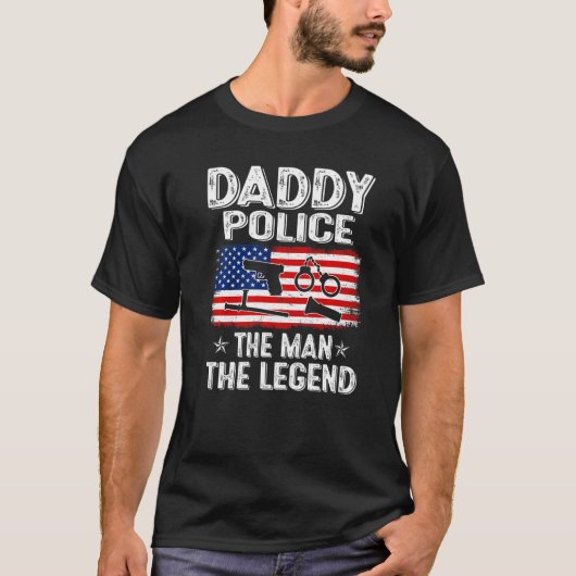 Mens Retro Us Flag Father's Day Daddy Police The L T-shirt (Voorkant)