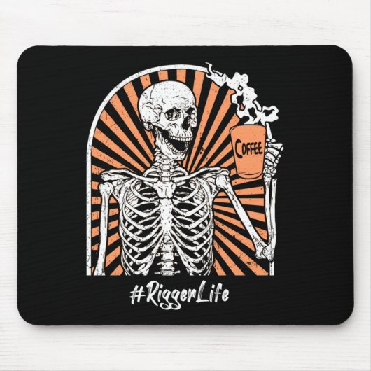 Mens Rigger Life Coffee Skeleton Exhausted Funny Muismat (Voorkant)