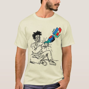 Mens-Robot Samenwerking Lijn Kunstontwerp T-shirt