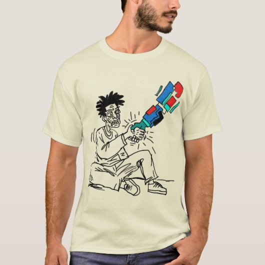 Mens-Robot Samenwerking Lijn Kunstontwerp T-shirt (Voorkant)