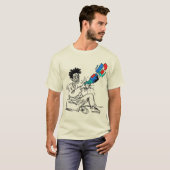 Mens-Robot Samenwerking Lijn Kunstontwerp T-shirt (Voorkant volledig)