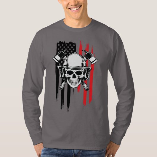 Mens Schedel Brandweerman  T-shirt (Voorkant)