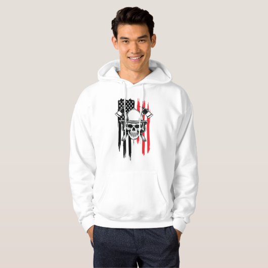Mens Skull Firefighter  Hoodie (Voorkant volledig)