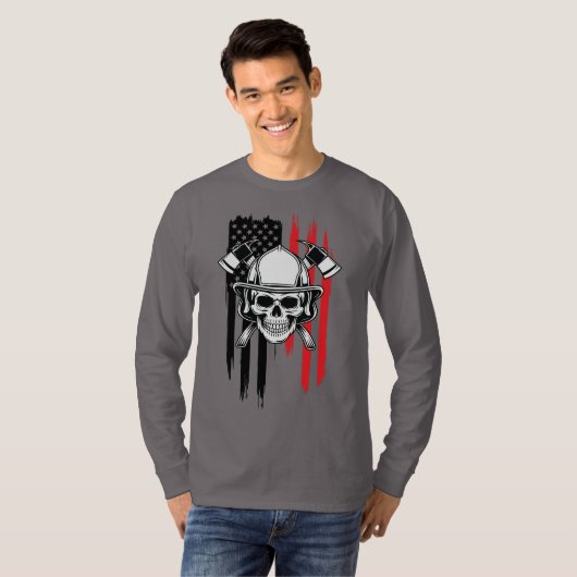 Mens Skull Firefighter  T-shirt (Voorkant volledig)