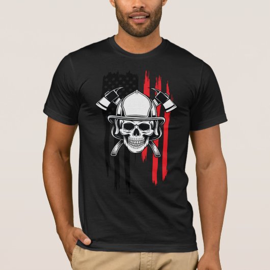Mens Skull Firefighter  T-shirt (Voorkant)