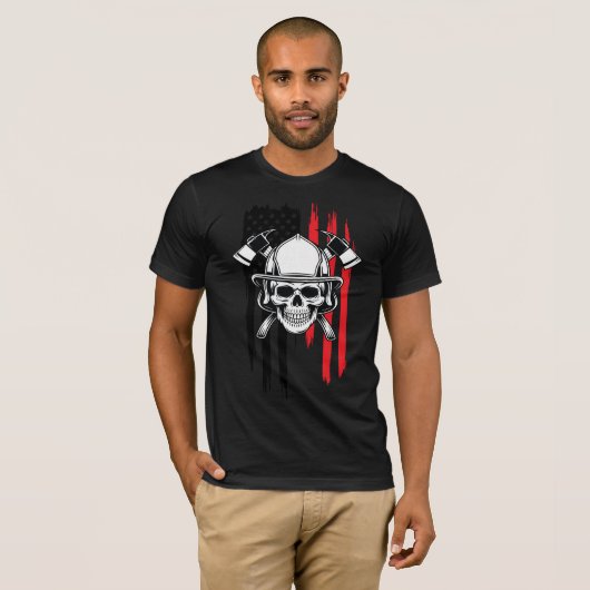 Mens Skull Firefighter  T-shirt (Voorkant volledig)