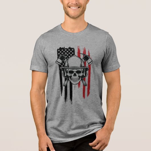 Mens Skull Firefighter  Tri-Blend Shirt (Voorkant)