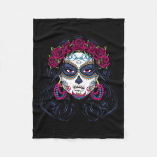 Mens Sugar Skull Lady - La Calavera Catrina Santa Fleece Deken
