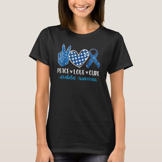 Mens Support Peace Love Cure Grey Blue Ribbon Diab T-shirt (Voorkant)