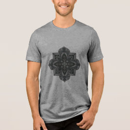 Men's t-shirt with geometric gray & black mandala