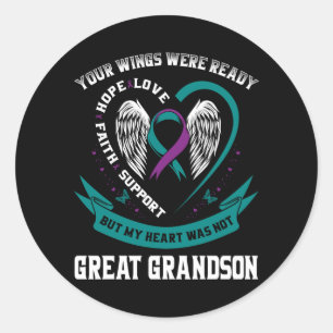 Mens Teal Paarse Vleugel Bewustzijn Preventie Gewe Ronde Sticker