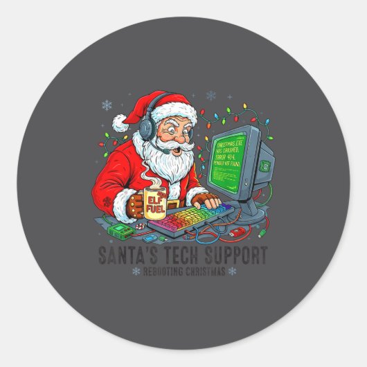 mens Tech Rebooting Support Santa s Ronde Sticker (Voorkant)