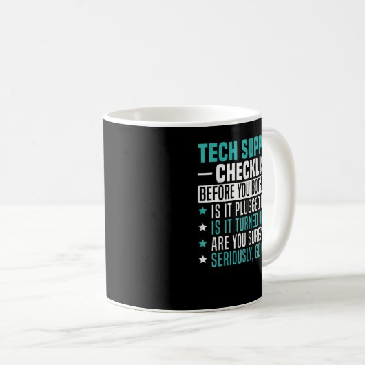 Mens Tech Technical Support Checklist Computer Sys Koffiemok (Voorkant rechts)