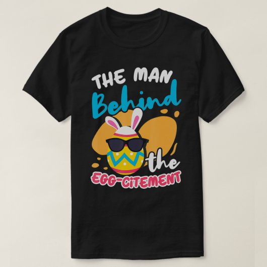 Mens The Man Behind The Eggcitement Easter Bunny E T-shirt (Design voorkant)