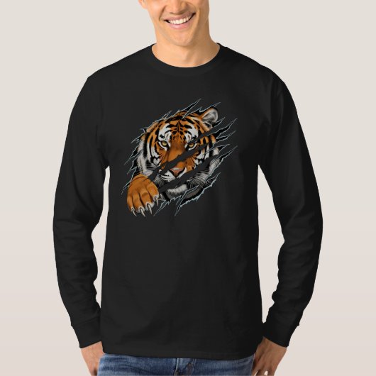 Men's Tiger Ripped Effect Long-sleeved Tshirt (Voorkant)