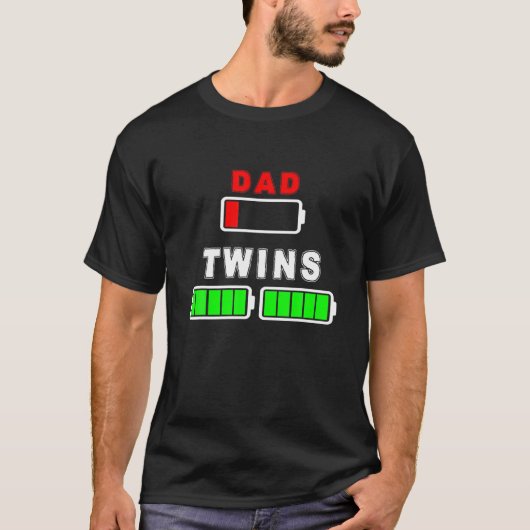 Mens Tired Dad Low Battery Of Twins Full Charge Fu T-shirt (Voorkant)
