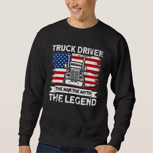 Mens Trucker Truck Driver American Flag Man Myth L Trui (Voorkant)
