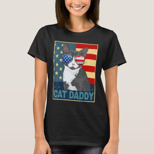 Mens Tuxedo Cat Daddy Dad Father Day  American Fla T-shirt (Voorkant)