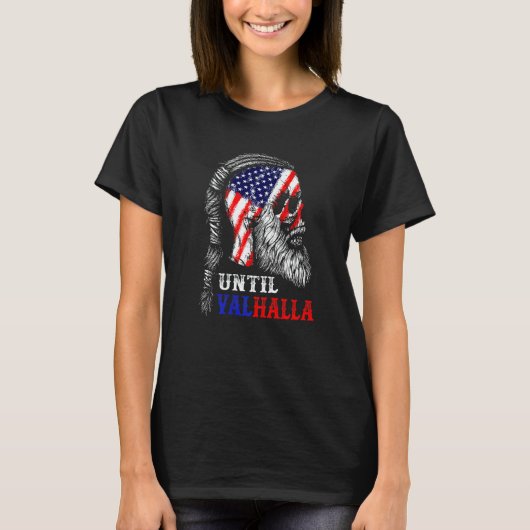 Mens Until Valhalla Skull American Flag Retro Viki T-shirt (Voorkant)