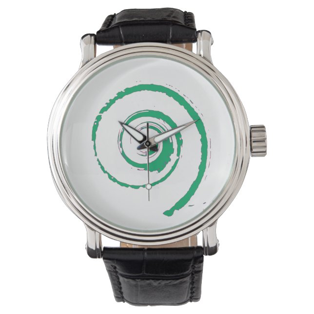 Men's Vintage Black Leather Strap Watch Horloge (Voorkant)