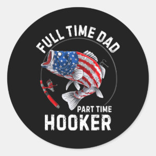 Mens Vissen Amerikaanse Vlag Vintage Fulltime Vade Ronde Sticker