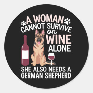 Mens Vrouw Kan Niet Overleven Alleen Wijn Heeft Du Ronde Sticker