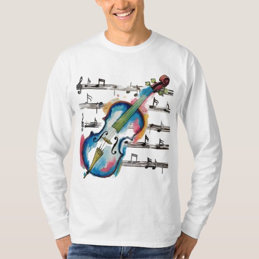 Men's Watercolor Violin Basic Long-Sleeved T-Shirt (Voorkant)