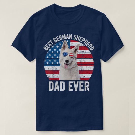 Mens White German Shepherd Dad American Flag Dog L T-shirt (Design voorkant)