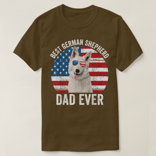 Mens White German Shepherd Dad American Flag Dog L T-shirt (Design voorkant)
