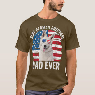 Mens White German Shepherd Dad American Flag Dog L T-shirt