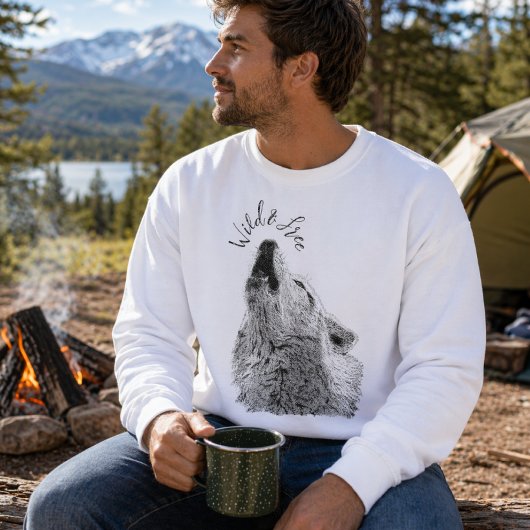 Mens Wild & Free Script Howling Wolf Fijne Kunst Trui