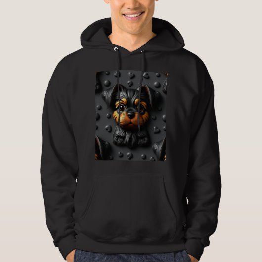 Mens XL Hoodie Black Puppy Dog (Voorkant)
