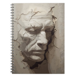 Menselijk gezicht dat uitsteekt uit het oude gips notitieboek