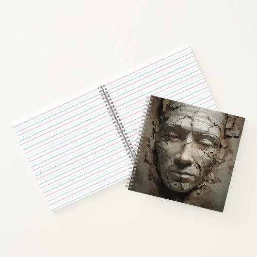 Menselijk gezicht dat uitsteekt uit het oude gips notitieboek (Binnen)