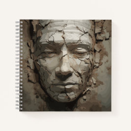 Menselijk gezicht dat uitsteekt uit het oude gips notitieboek