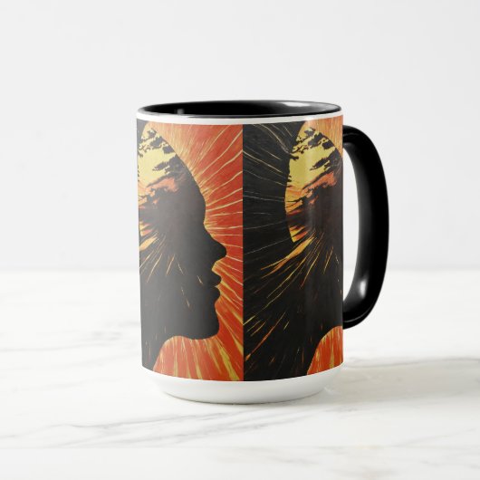 Menselijk gezicht en zonsopgang | metafysisch ontw mok (Voorkant rechts)