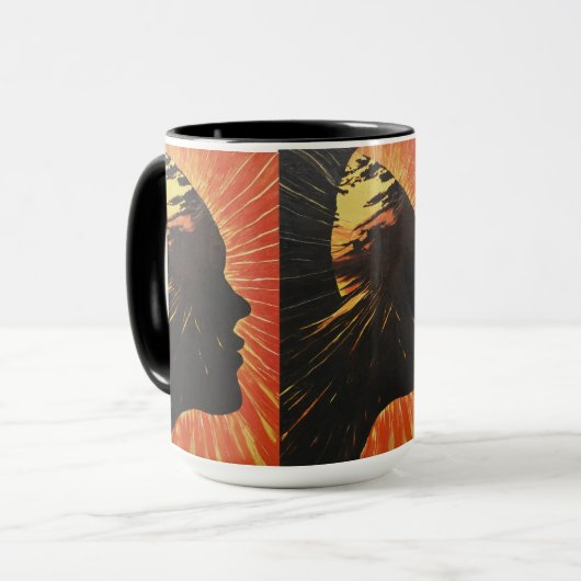 Menselijk gezicht en zonsopgang | metafysisch ontw mok (Voorkant links)