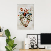 Menselijk Hart Bloemenprint, Anatomisch Vintage Poster (Thuiskantoor)